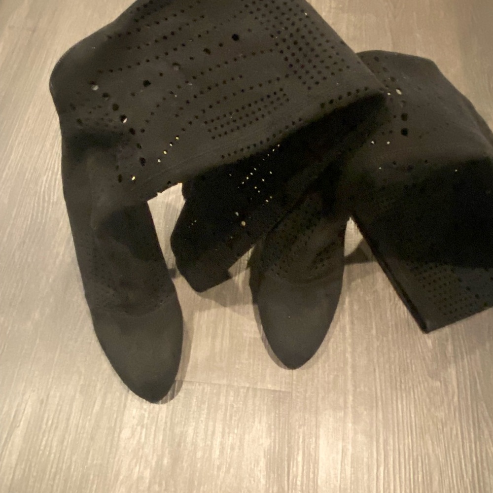 Black Perforated Knee-High Boots